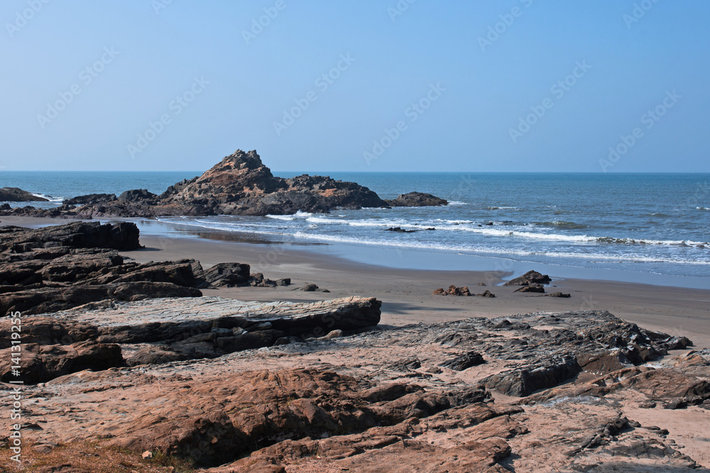 Vagator beach India. rocky shore