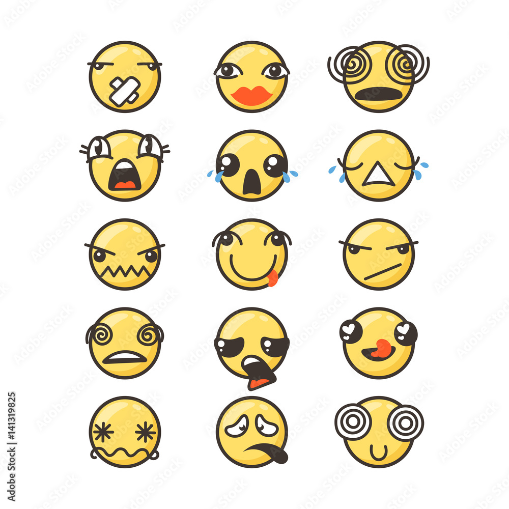 Fototapeta premium Set of cute lovely kawaii emoticon.