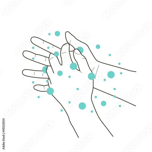 Wash hands, soap to bubbles step, vector illustration