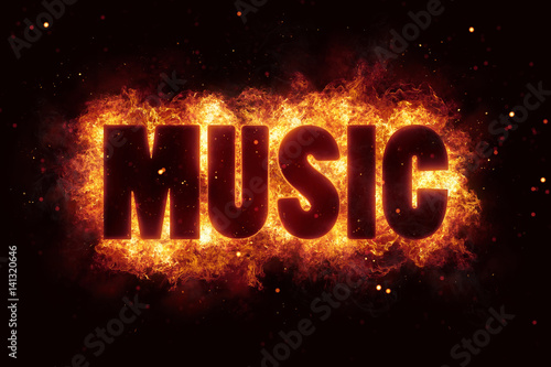 hardrock rock music text on fire flames explosion photo