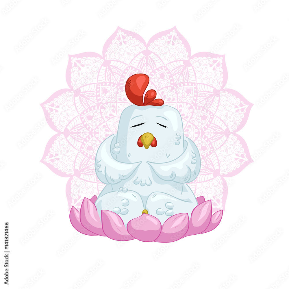 White chicken meditate on lotus with mandala White chicken meditate on lotus with mandala