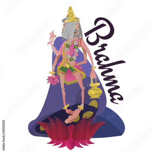 beautiful Brahma, born from a lotus isolated Indian Gods meditation yoga poses lotus and Goddess hinduism religion, traditional asian culture spiritual mythology vector illustrations, T-shirt concepts