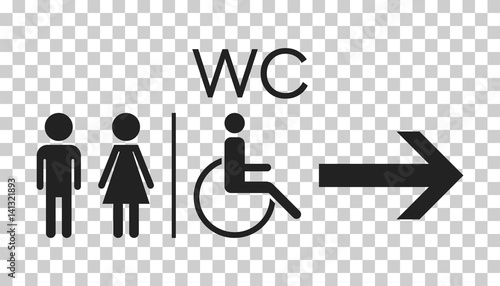 WC, toilet flat vector icon . Men and women sign for restroom on isolated background.