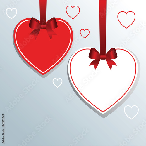 Valentine's day abstract background with hanging paper heart. Vector illustration