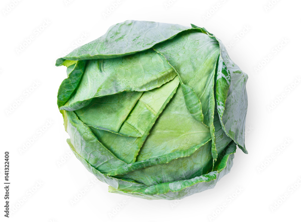 Naklejka premium One ripe fresh green cabbage isolated on white background