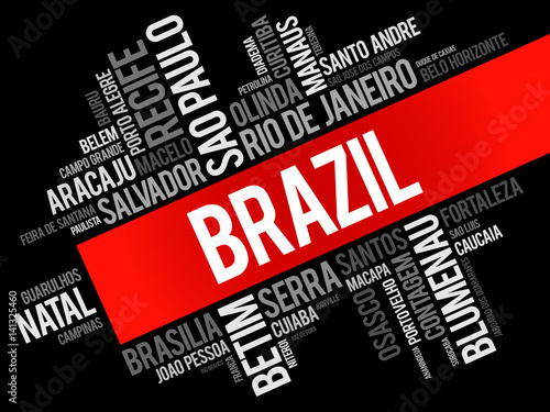 List of cities and towns in Brazil, word cloud collage, business and travel concept background