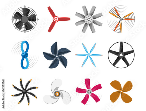 Propeller fan vector illustration fan propeller wind ventilator equipment air icon blower cooler set rotation technology power object circle rotate