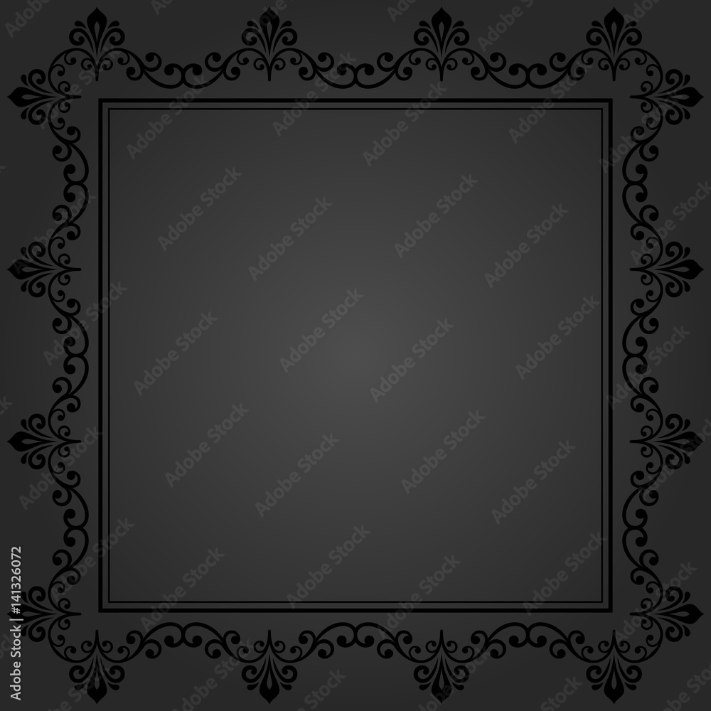 Classic dark square frame with arabesques and orient elements. Abstract fine ornament with place for text Classic dark square frame with arabesques and orient elements. Abstract fine ornament with place for text