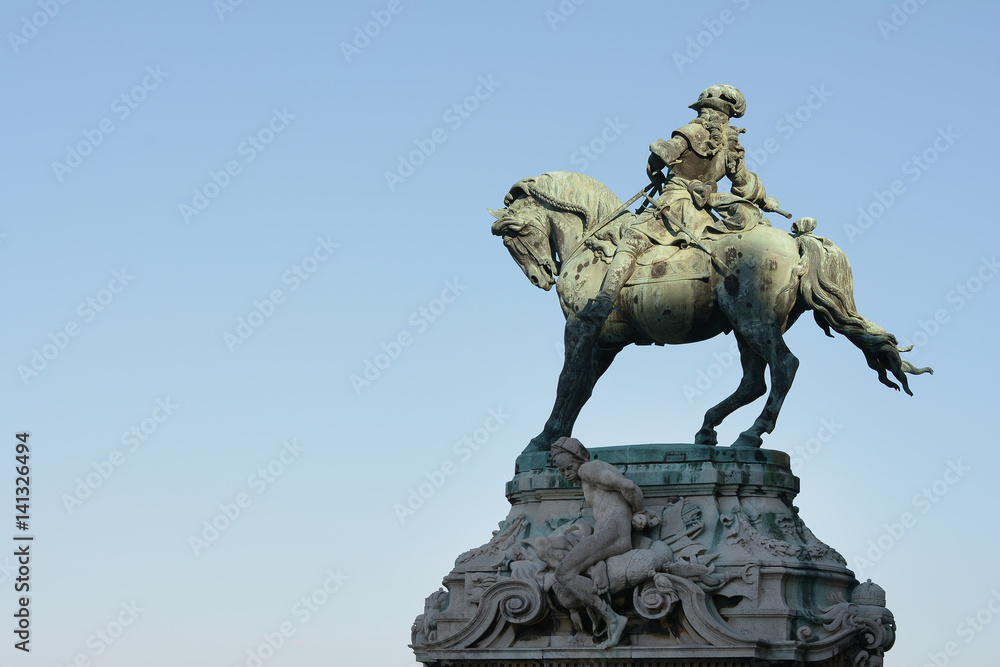 Equestrian statue of Prince Eugene of Savoy at the Danube terrace of Buda Castle, Budapest, Hungary.