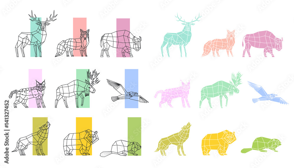 Animals Polygonal Linear Set