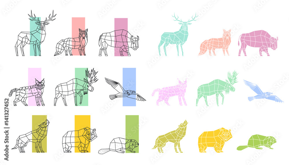 Animals Polygonal Linear Set Animals Polygonal Linear Set