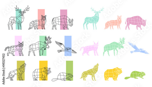 Animals Polygonal Linear Set