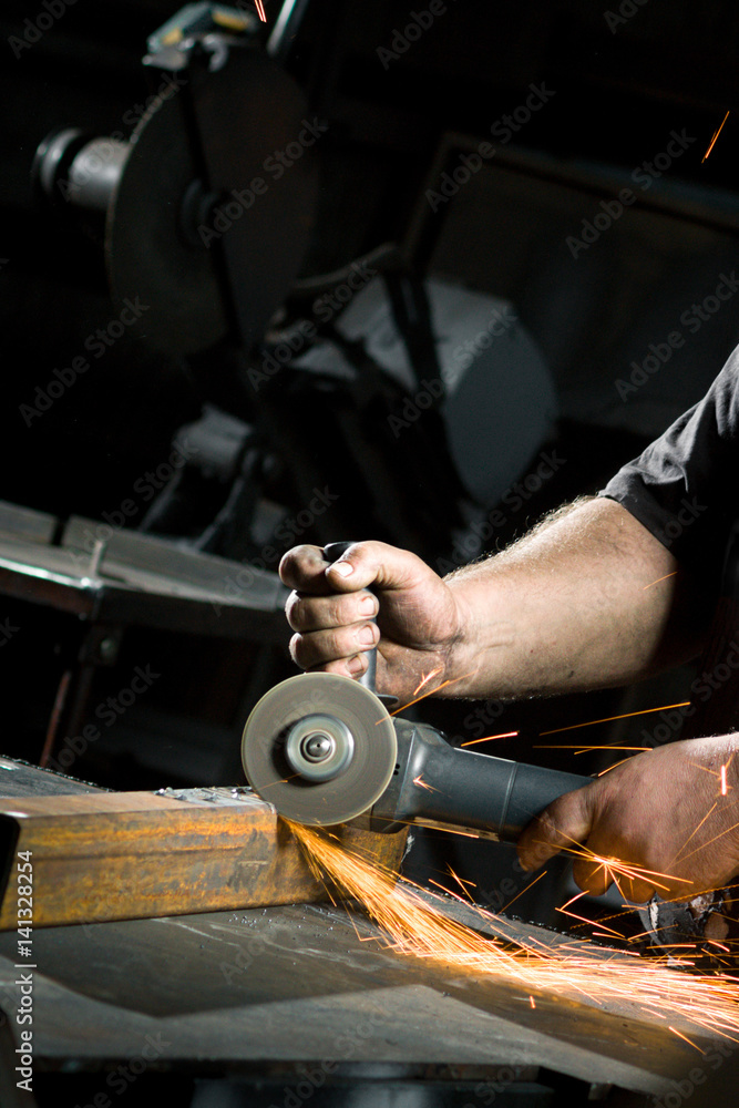 metal sawing close up