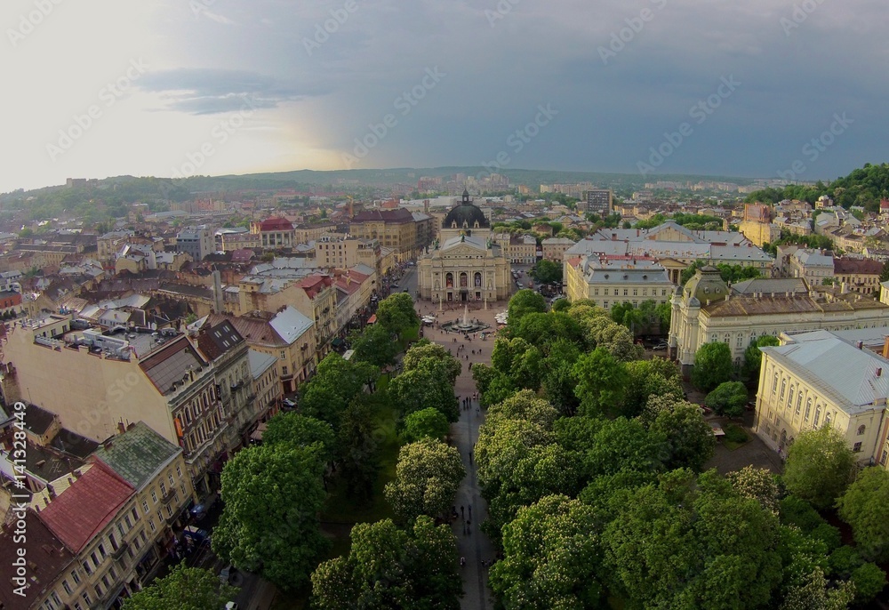 aerial view on Lviv city