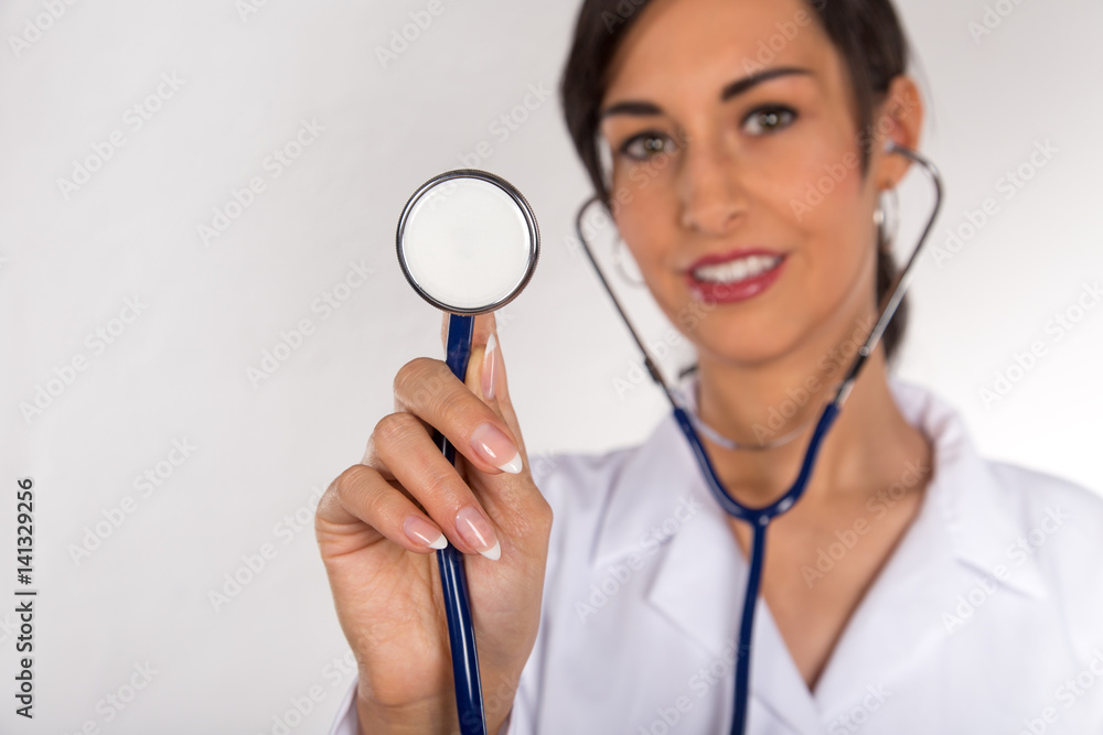 Portrait of attractive young female doctor. Portrait of attractive young female doctor.