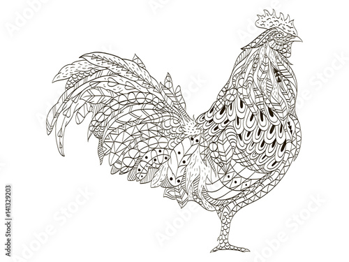 Cock coloring book vector for adults