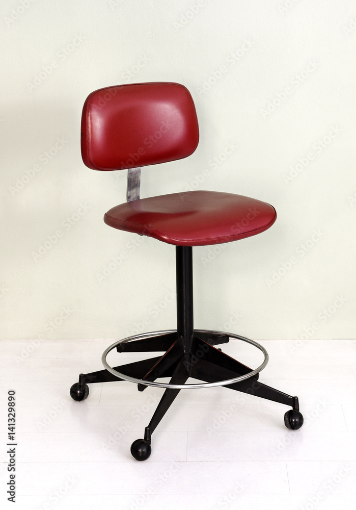 Retro Office Chair with Red Seat and Wheels Retro Office Chair with Red Seat and Wheels