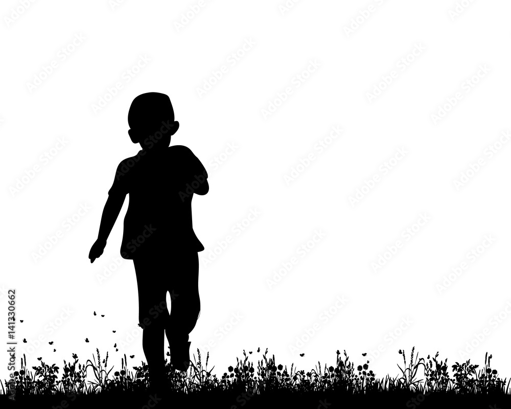 Vector silhouette of a child running along the grass Vector silhouette of a child running along the grass