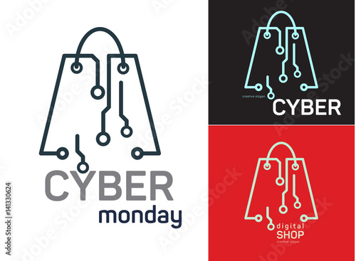 On-line store logo design vector. Shopping cart and logo design concept.