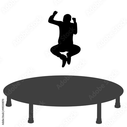 Vector, silhouette of a man jumping on a trampoline, having fun