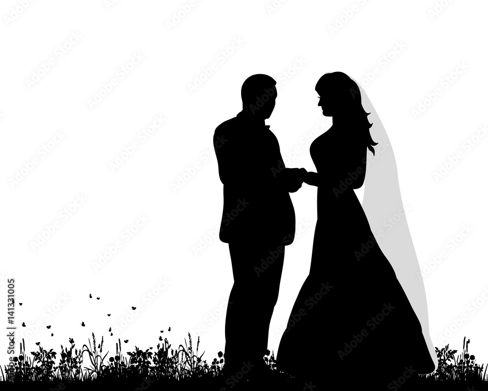 silhouette of the bride and groom