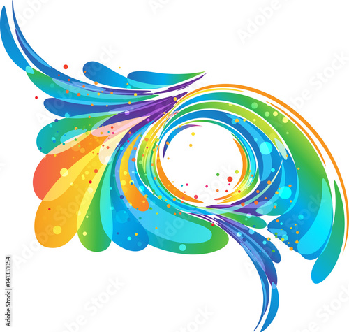 Multicolored abstraction with circle frame on white background