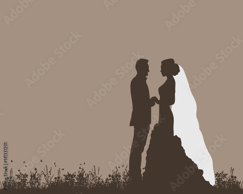 silhouette of the bride and groom