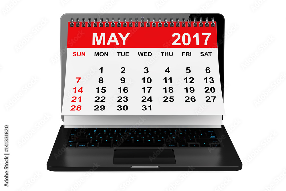 May 2017 calendar over laptop screen. 3d rendering May 2017 calendar over laptop screen. 3d rendering