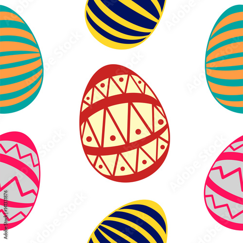 Colorful seamless pattern with holiday eggs. Happy Easter theme. Bright vector background.