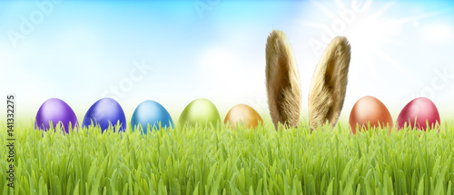 Ostereier und Osterhase im Gras
