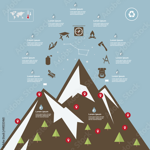 Illustration mountains, camping-travel elements, on flat design