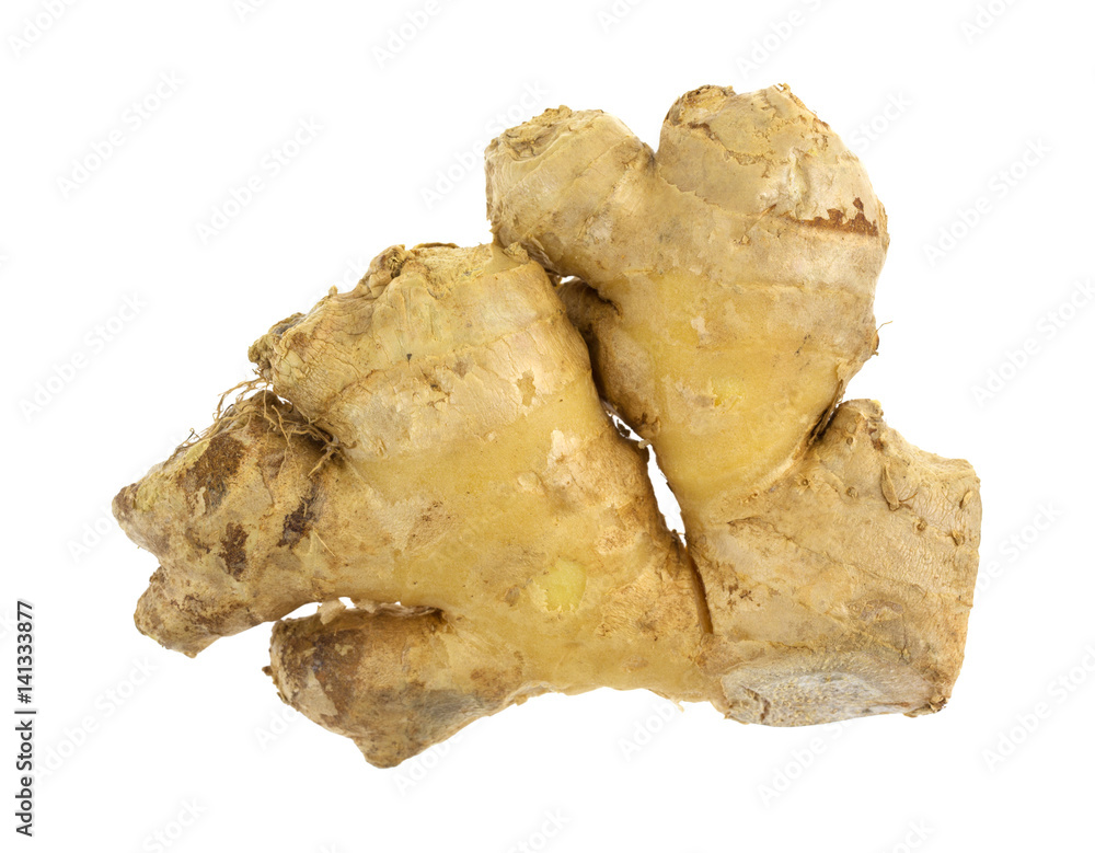 Top view of a ginger root isolated on a white background. Top view of a ginger root isolated on a white background.