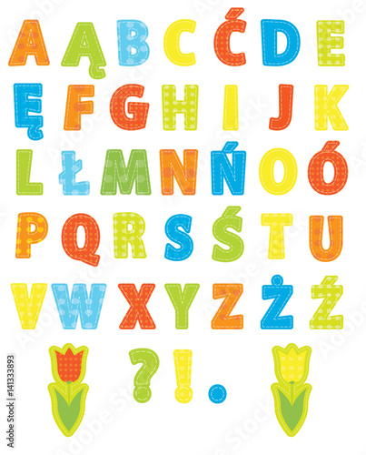 Stitched Polish alphabet with decorative tulips / spring set