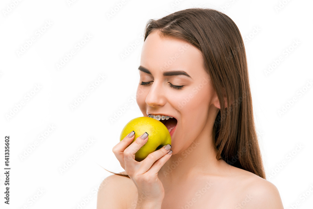 Beautiful young woman with teeth braces Beautiful young woman with teeth braces
