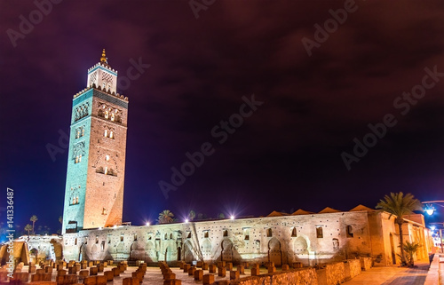 The Koutoubia or Kutubiyya Mosque, the largest mosque in Marrakesh, Morocco photo