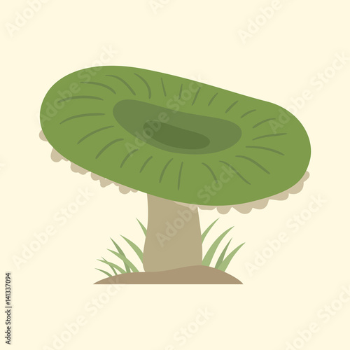 Poisonous green mushroom nature food vegetarian healthy autumn edible and fungus organic vegetable raw ingredient vector illustration.