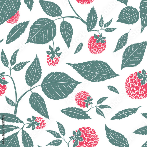 vector raspberry seamless pattern. background, pattern, fabric design, wrapping paper, cover. Vintage hand drawn illustration