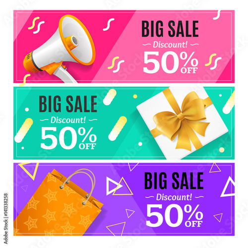 Big Sale Banner Card Horizontal Set. Vector