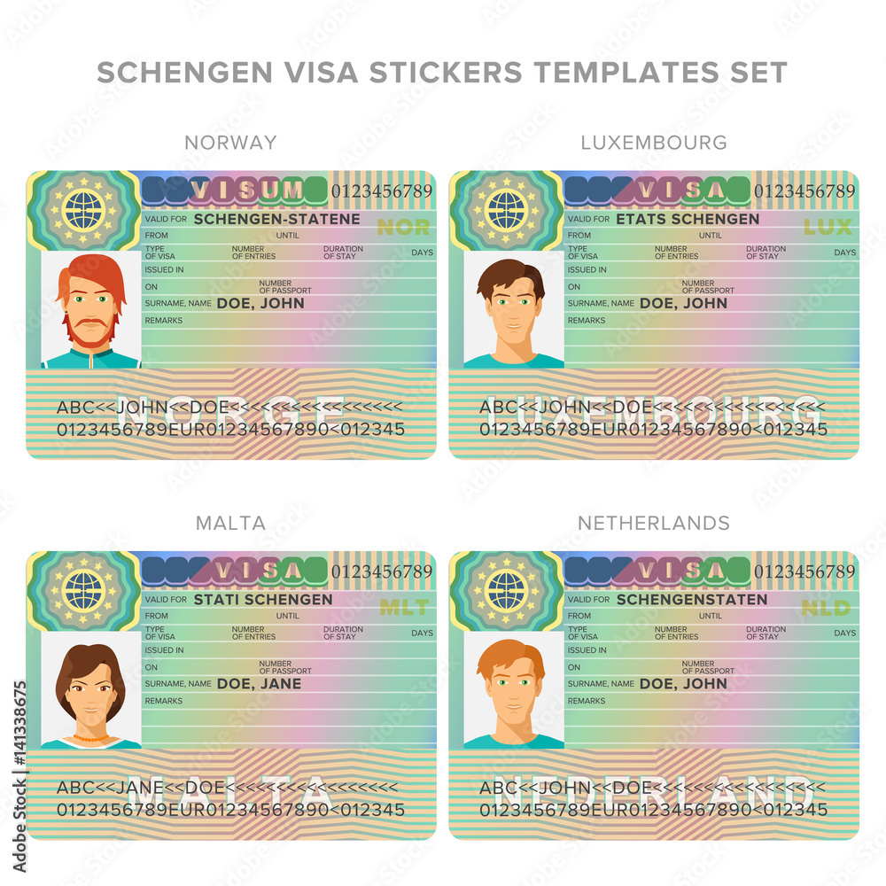 Schengen visa passport sticker templates for Norway, Luxembourg, Malta and  Netherlands set Stock Vector | Adobe Stock