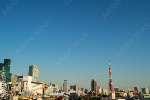 Tokyo Tower Seen from Roppongi Hills Neighborhood in Tokyo 