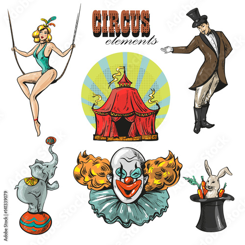 vintage hipster circus collection with carnival, fun fair