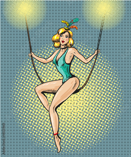 Circus pin up gymnast girl pop art rtero comic style illustration