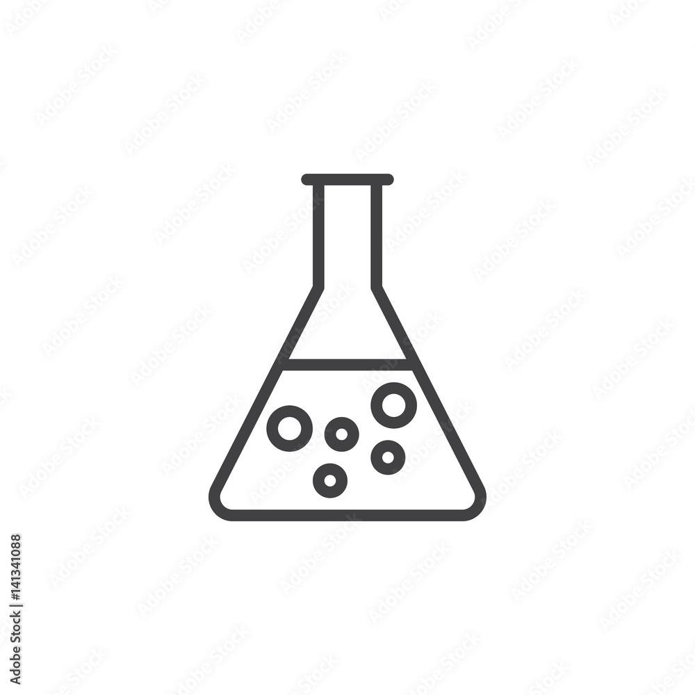 Flask, beaker line icon, outline vector sign, linear style pictogram isolated on white. Chemical laboratory glassware symbol, logo illustration. Editable stroke. Pixel perfect Flask, beaker line icon, outline vector sign, linear style pictogram isolated on white. Chemical laboratory glassware symbol, logo illustration. Editable stroke. Pixel perfect