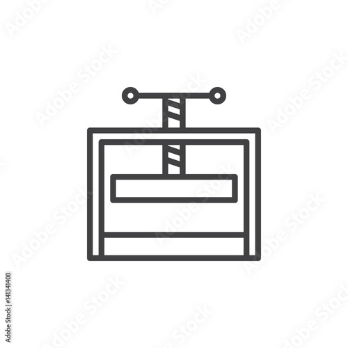 Manual press machine line icon, outline vector sign, linear style pictogram isolated on white. Symbol, logo illustration. Editable stroke. Pixel perfect