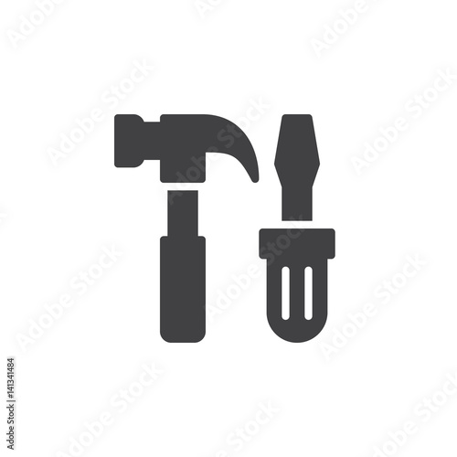 Tools, hammer and screwdriver icon vector, filled flat sign, solid pictogram isolated on white. Service symbol, logo illustration. Pixel perfect