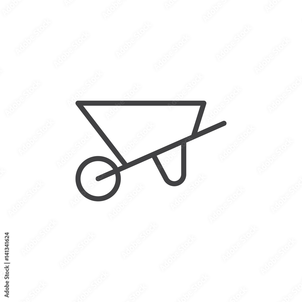 Wheelbarrow line icon, outline vector sign, linear style pictogram isolated on white. Symbol, logo illustration. Editable stroke. Pixel perfect Wheelbarrow line icon, outline vector sign, linear style pictogram isolated on white. Symbol, logo illustration. Editable stroke. Pixel perfect