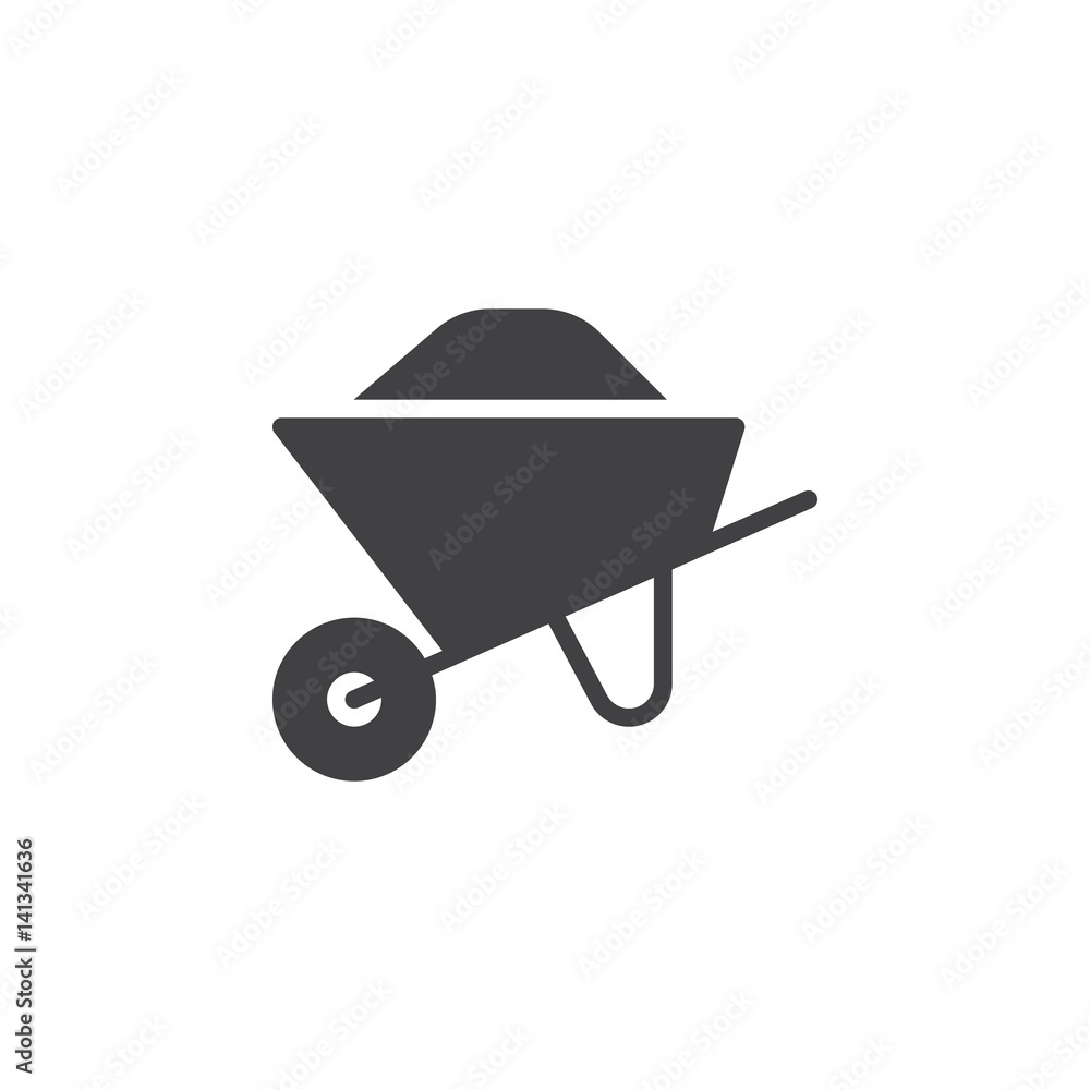 Wheelbarrow full icon vector, filled flat sign, solid pictogram isolated on white. Symbol, logo illustration. Pixel perfect Wheelbarrow full icon vector, filled flat sign, solid pictogram isolated on white. Symbol, logo illustration. Pixel perfect