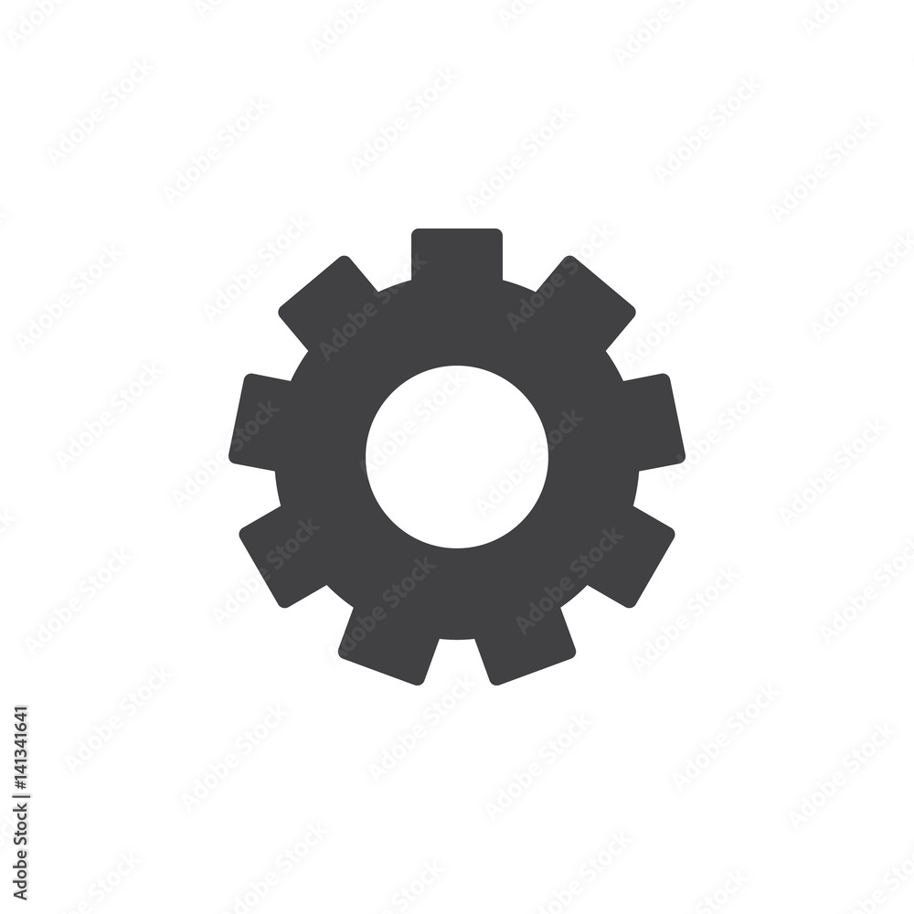 Gearwheel, settings icon vector, filled flat sign, solid pictogram isolated on white. Symbol, logo illustration. Pixel perfect
