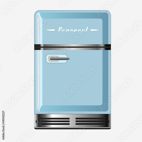 Illustration realistic blue retro fridge