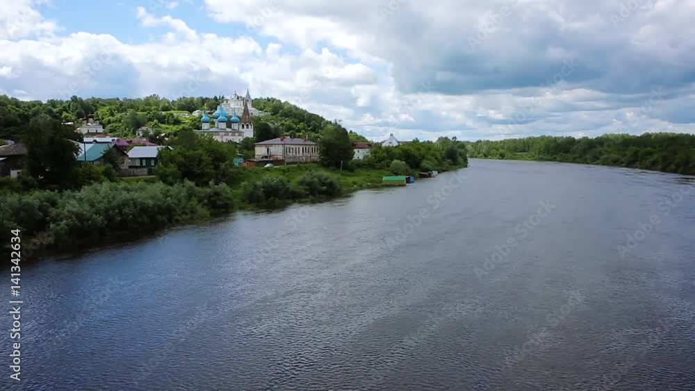 flying over the river and beautiful views of the temples in Gorokhovets flying over the river and beautiful views of the temples in Gorokhovets